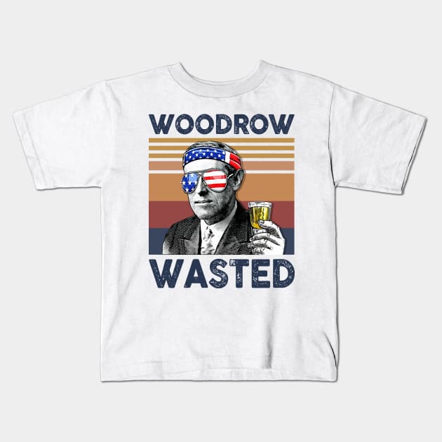 Woodrow Wasted US Drinking 4th Of July Vintage Shirt Independence Day American T-Shirt Kids T-Shirt by Krysta Clothing